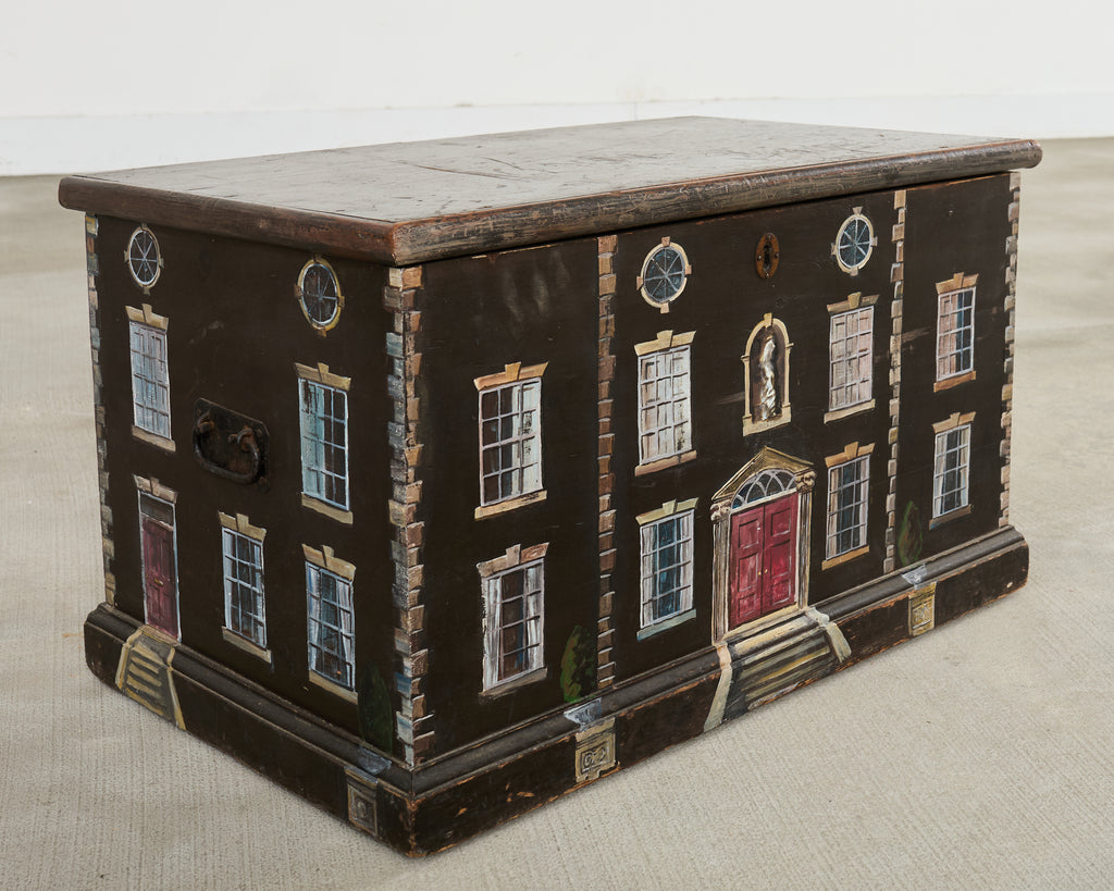 19th Century Country English Chest with House Facade