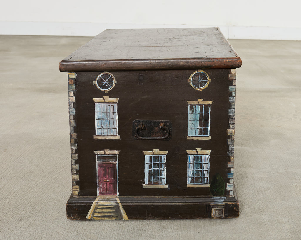 19th Century Country English Chest with House Facade