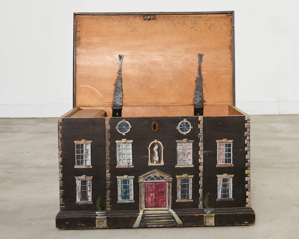 19th Century Country English Chest with House Facade