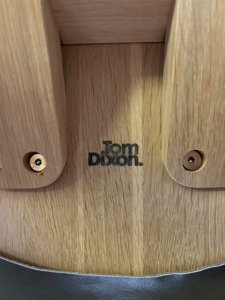 Set of Eight Tom Dixon Oak Leather Slab Dining Chairs