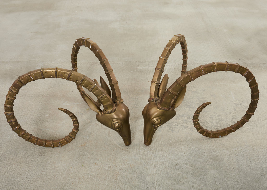 Brass lbex Rams Head Cocktail Table After Alain Chervet