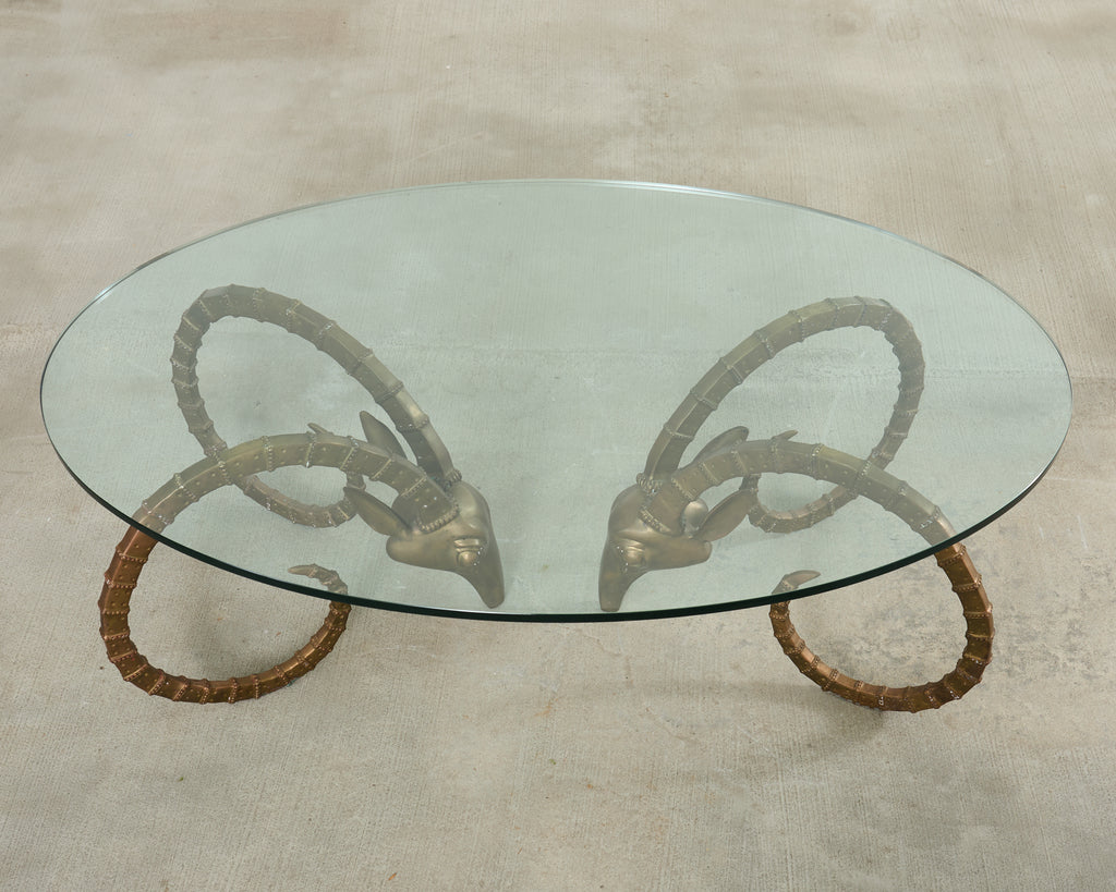 Brass lbex Rams Head Cocktail Table After Alain Chervet