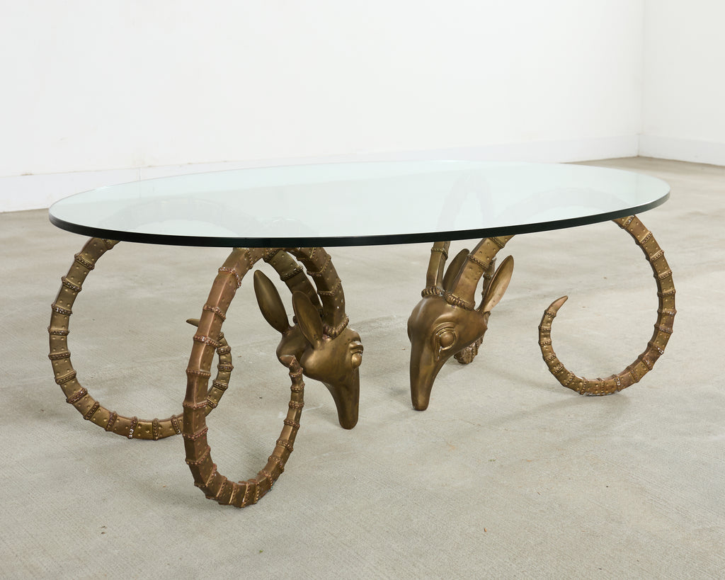 Brass lbex Rams Head Cocktail Table After Alain Chervet