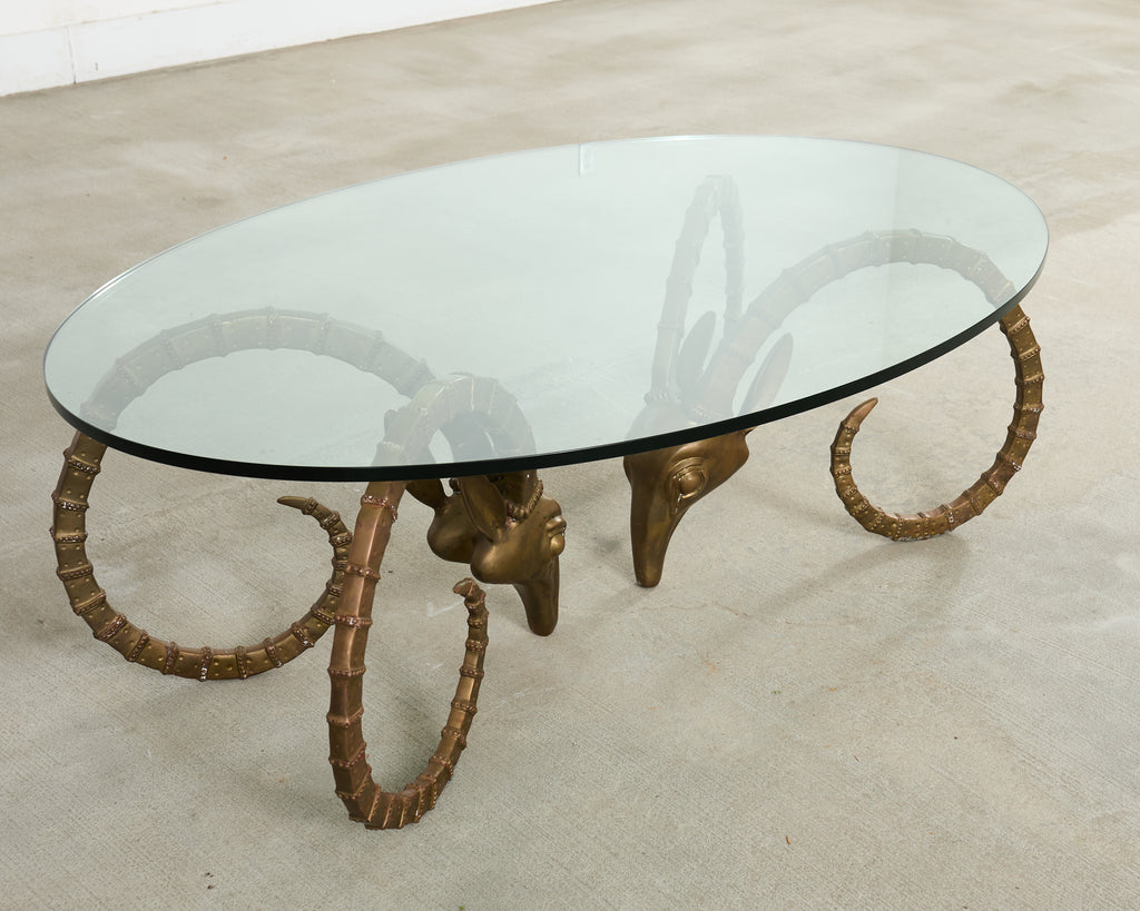 Brass lbex Rams Head Cocktail Table After Alain Chervet