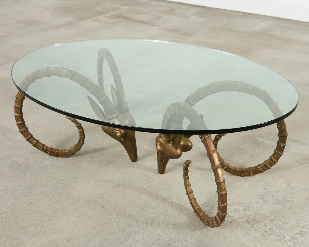 Brass lbex Rams Head Cocktail Table After Alain Chervet
