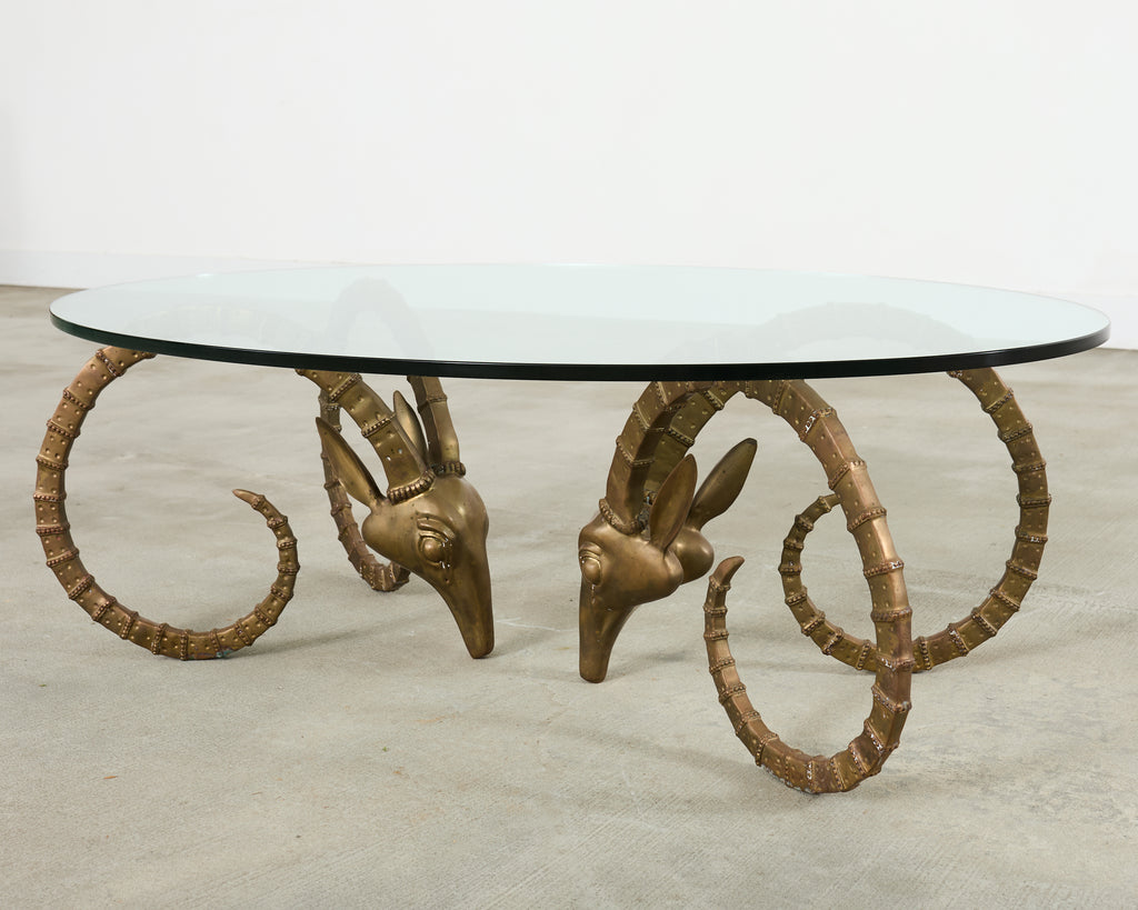 Brass lbex Rams Head Cocktail Table After Alain Chervet