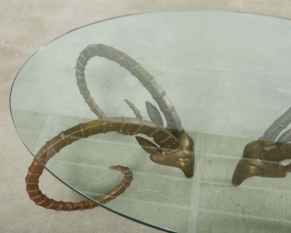Brass lbex Rams Head Cocktail Table After Alain Chervet
