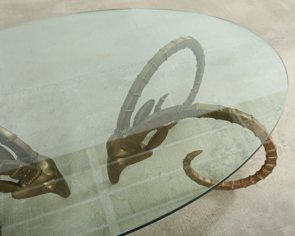 Brass lbex Rams Head Cocktail Table After Alain Chervet