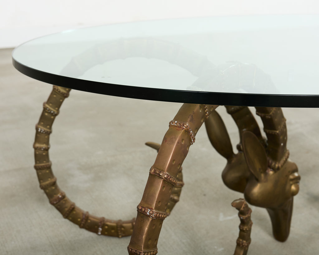 Brass lbex Rams Head Cocktail Table After Alain Chervet