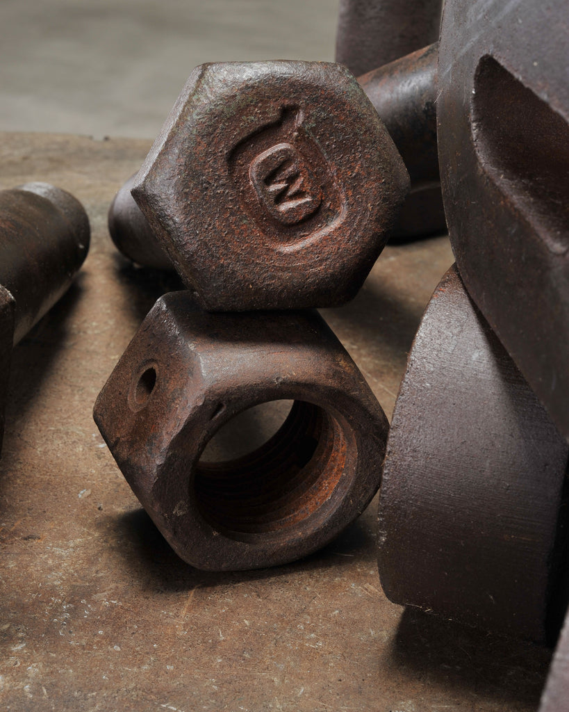 Set of 16 Industrial Oversized Iron Nuts Bolts and Link Plates