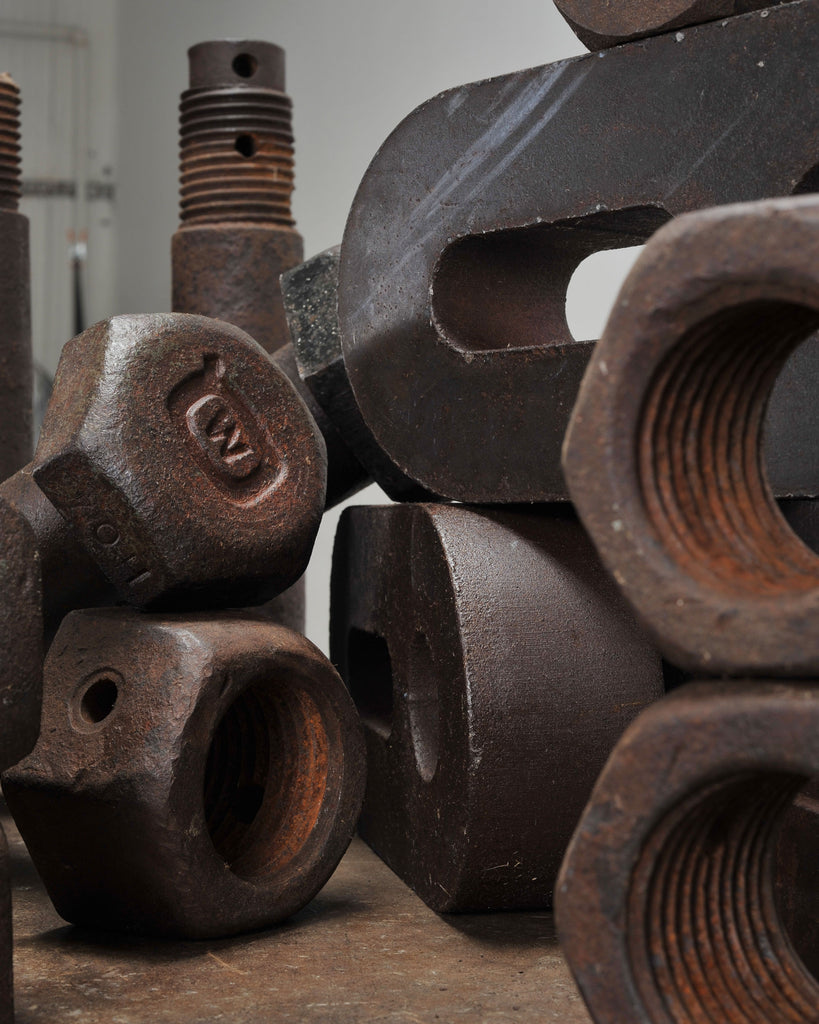 Set of 16 Industrial Oversized Iron Nuts Bolts and Link Plates