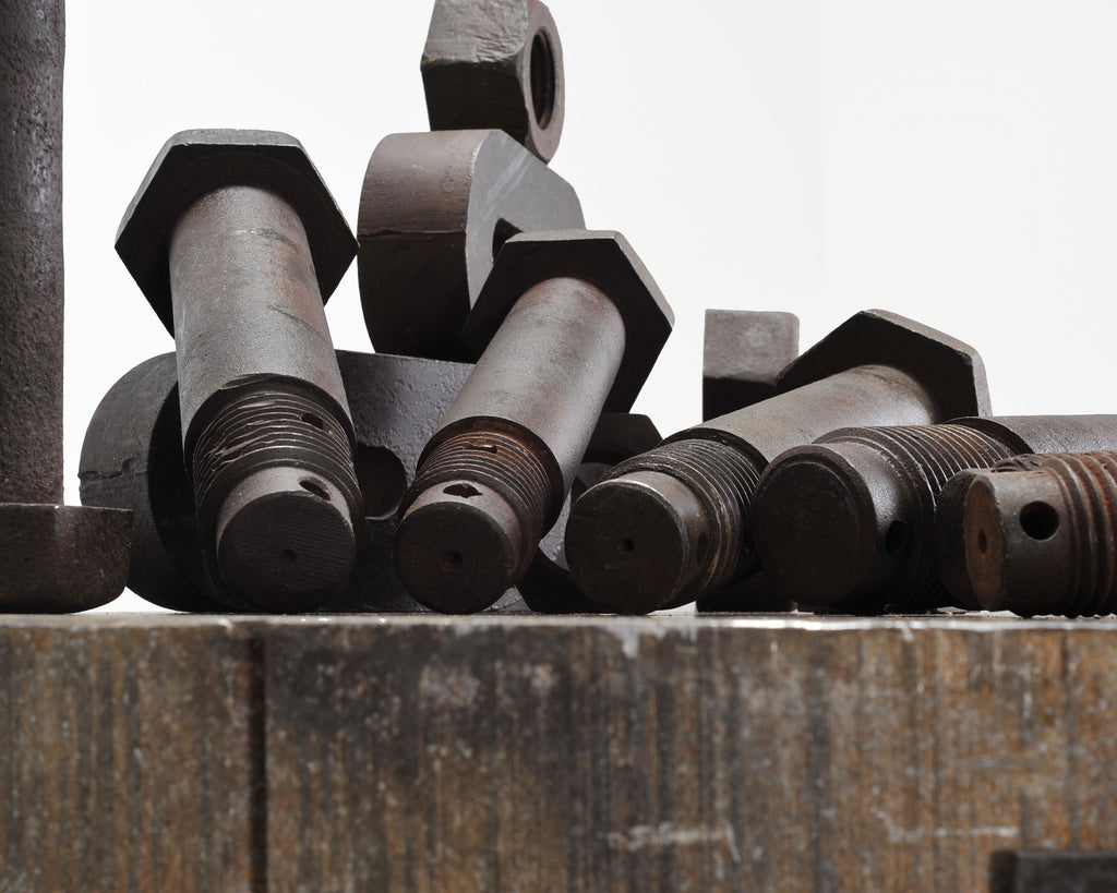 Set of 16 Industrial Oversized Iron Nuts Bolts and Link Plates
