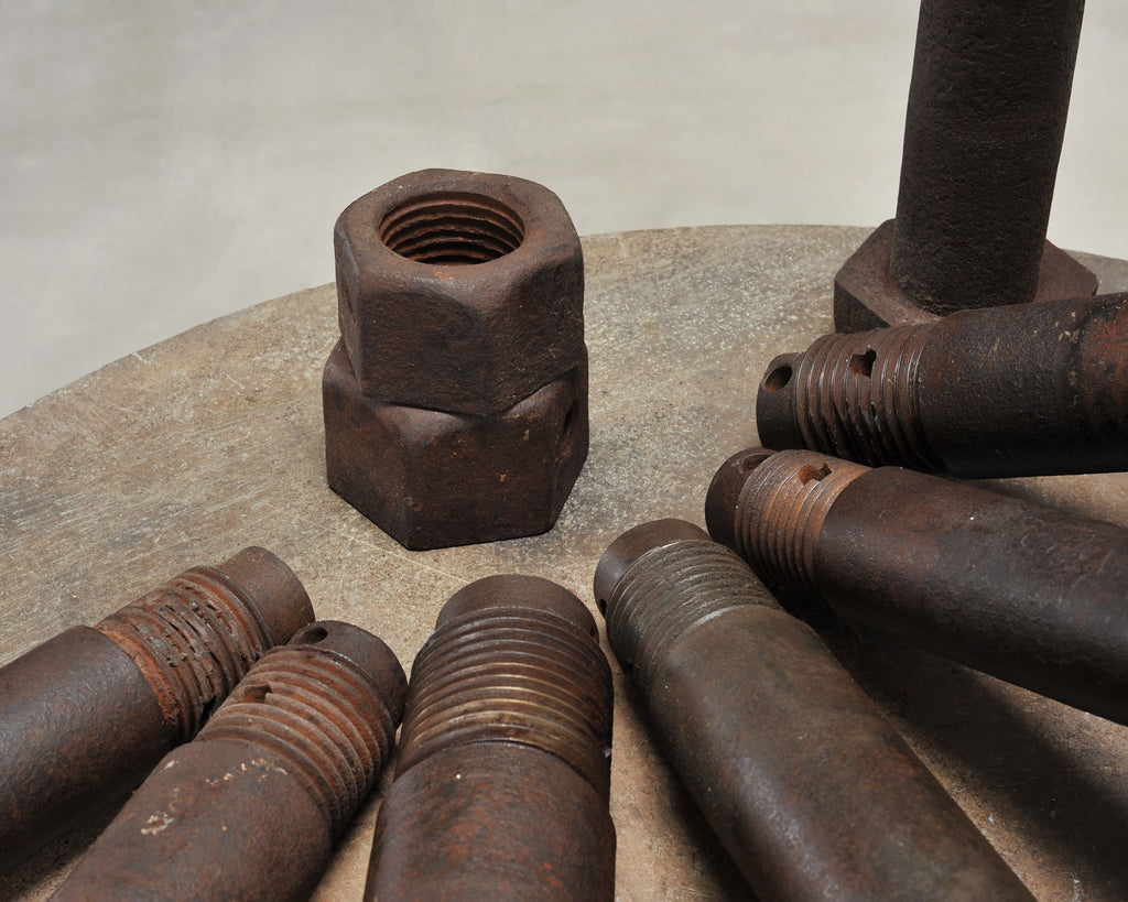 Set of 16 Industrial Oversized Iron Nuts Bolts and Link Plates