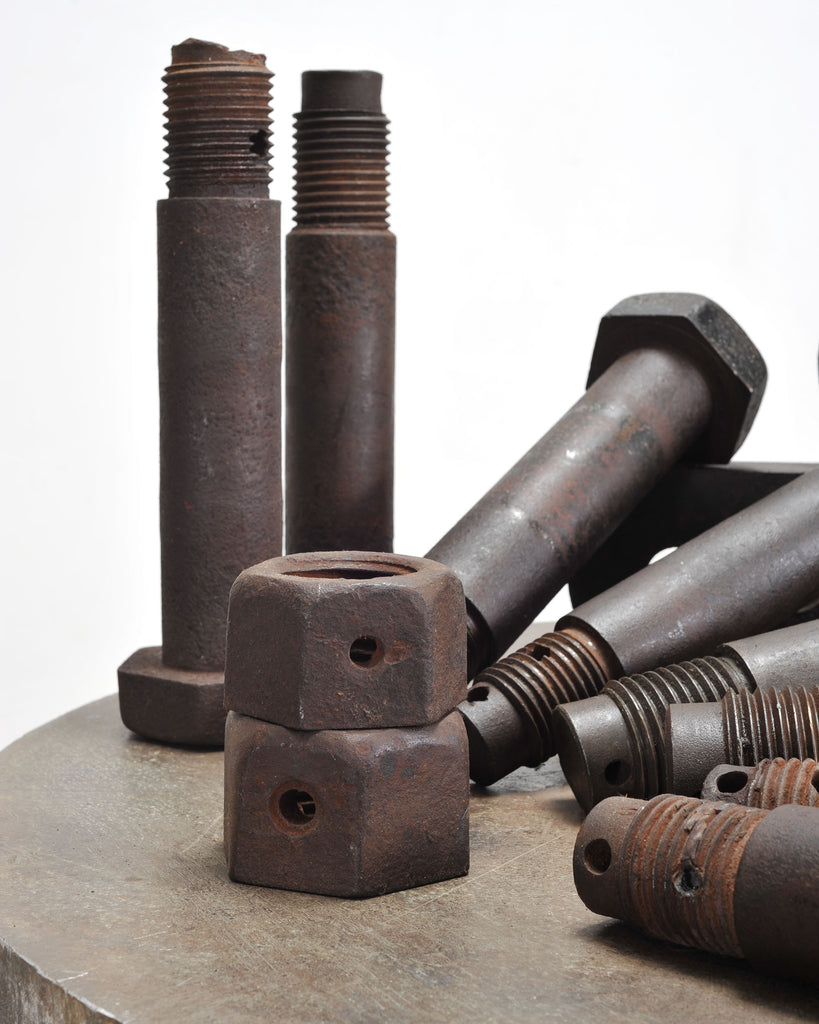 Set of 16 Industrial Oversized Iron Nuts Bolts and Link Plates
