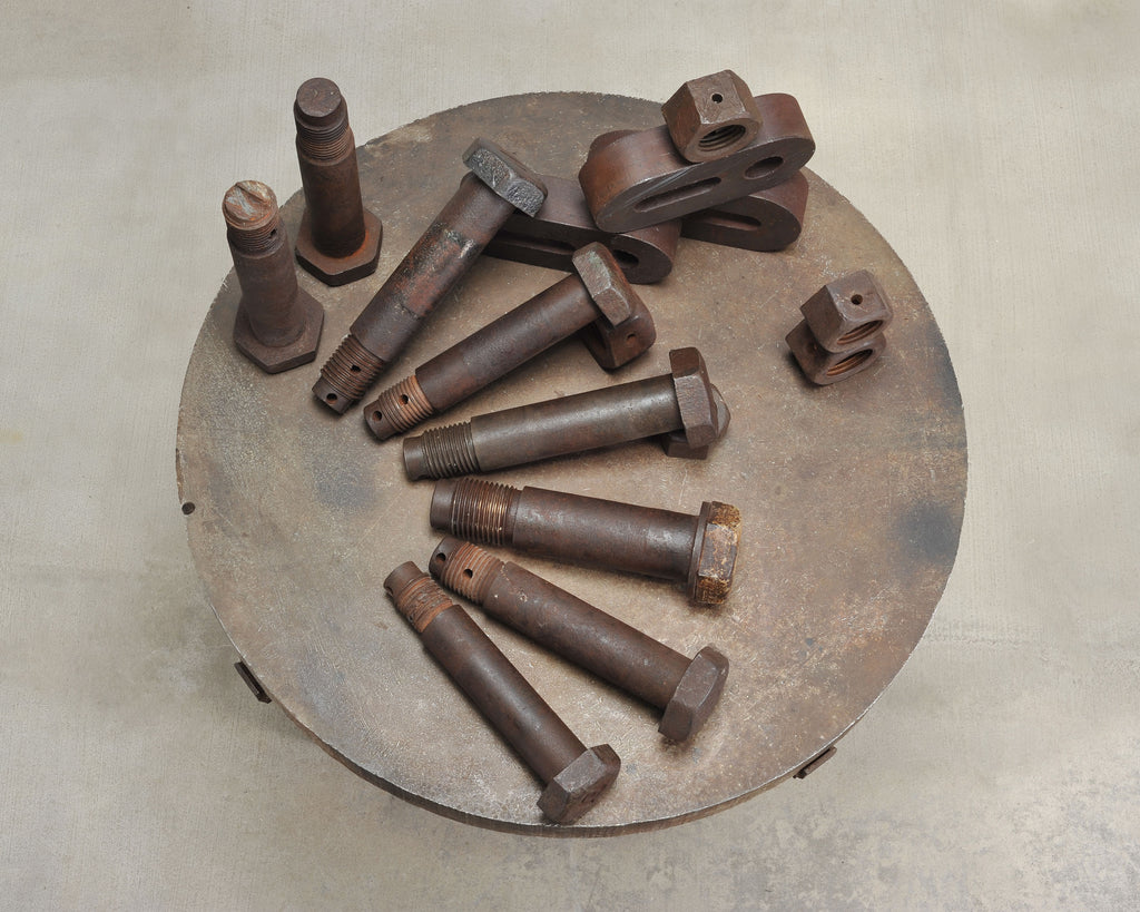 Set of 16 Industrial Oversized Iron Nuts Bolts and Link Plates