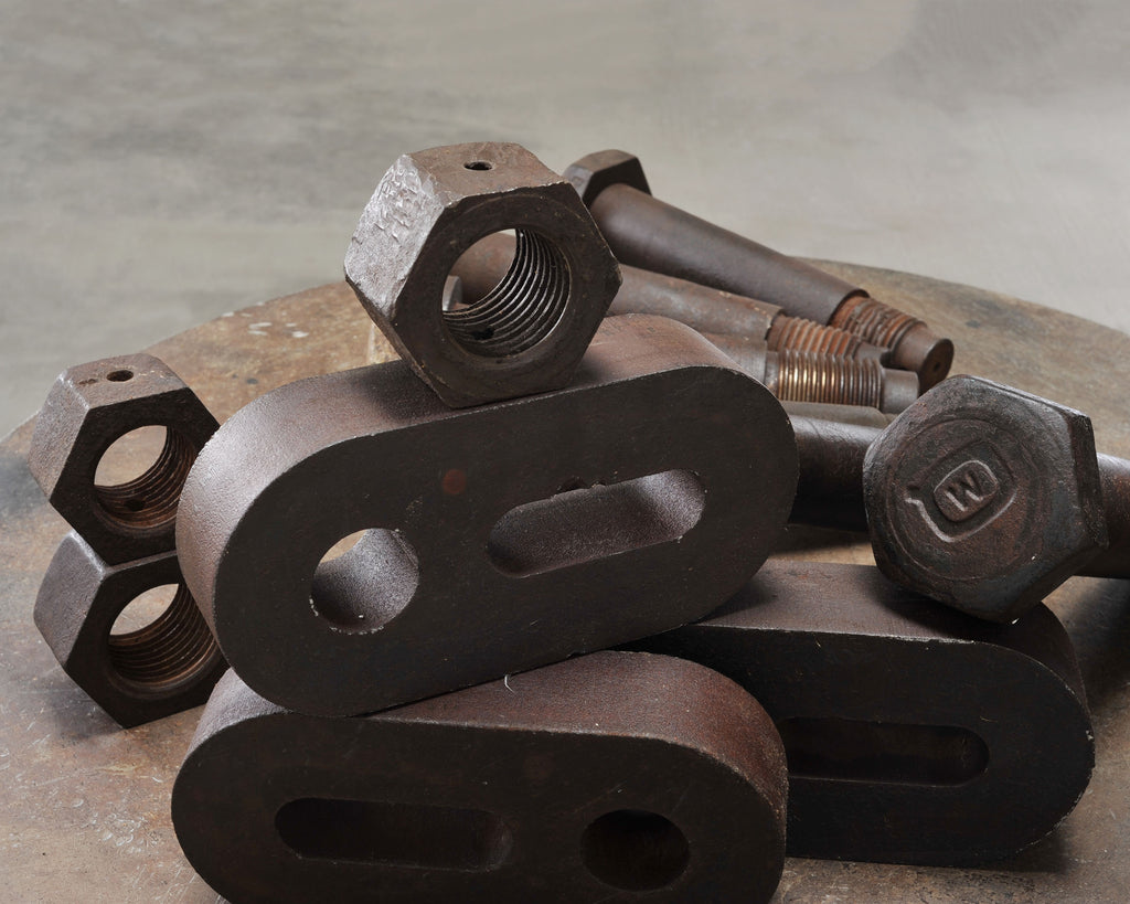 Set of 16 Industrial Oversized Iron Nuts Bolts and Link Plates