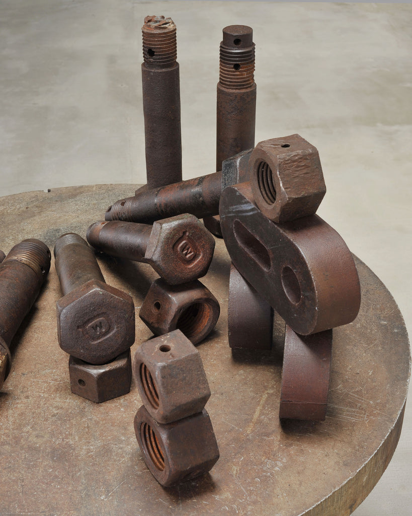 Set of 16 Industrial Oversized Iron Nuts Bolts and Link Plates