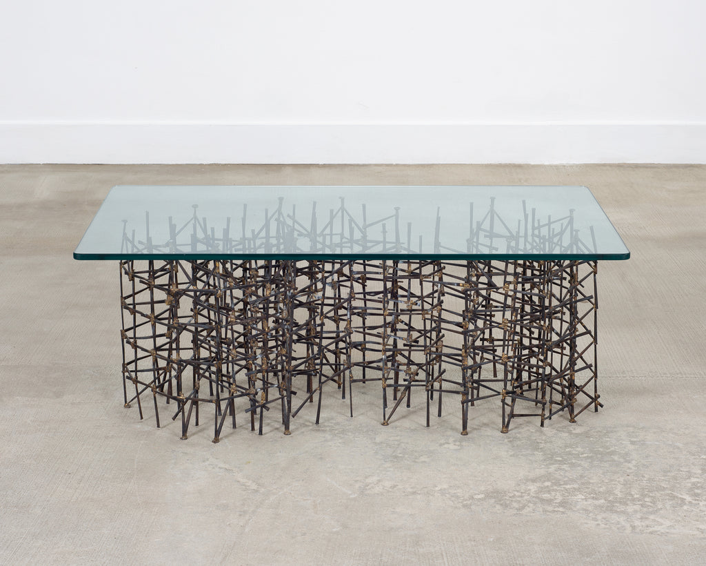 Marc Weinstein Attributed Brutalist Welded Nails Cocktail Table