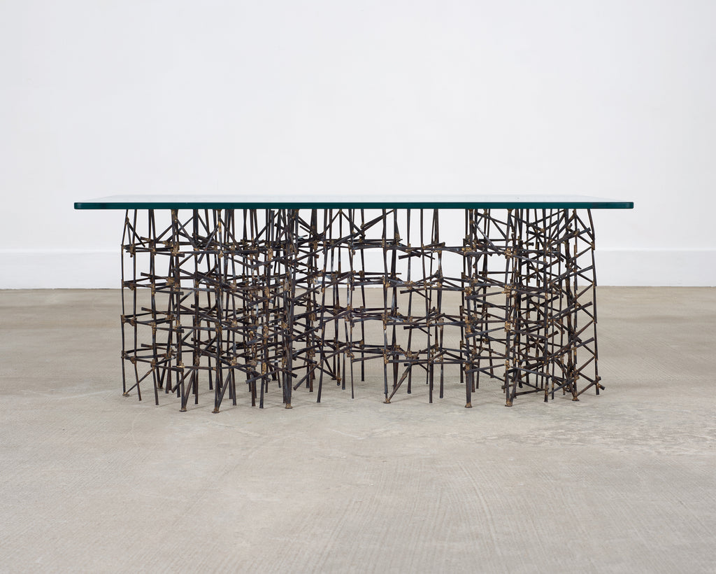 Marc Weinstein Attributed Brutalist Welded Nails Cocktail Table