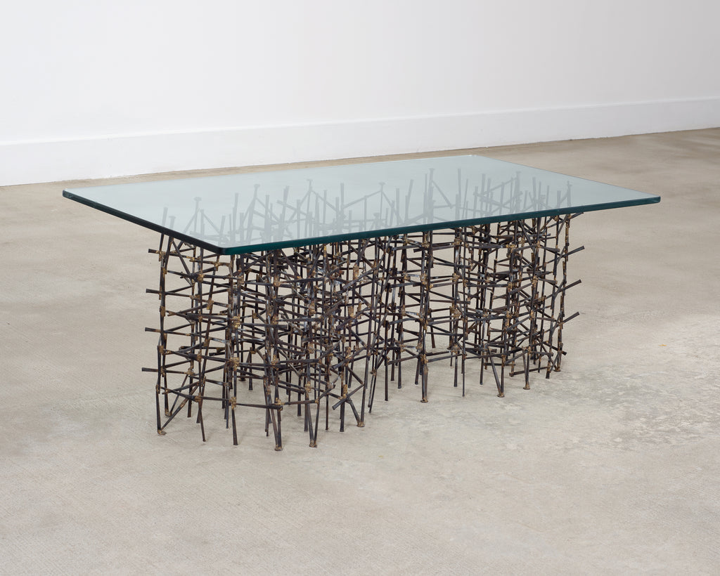Marc Weinstein Attributed Brutalist Welded Nails Cocktail Table