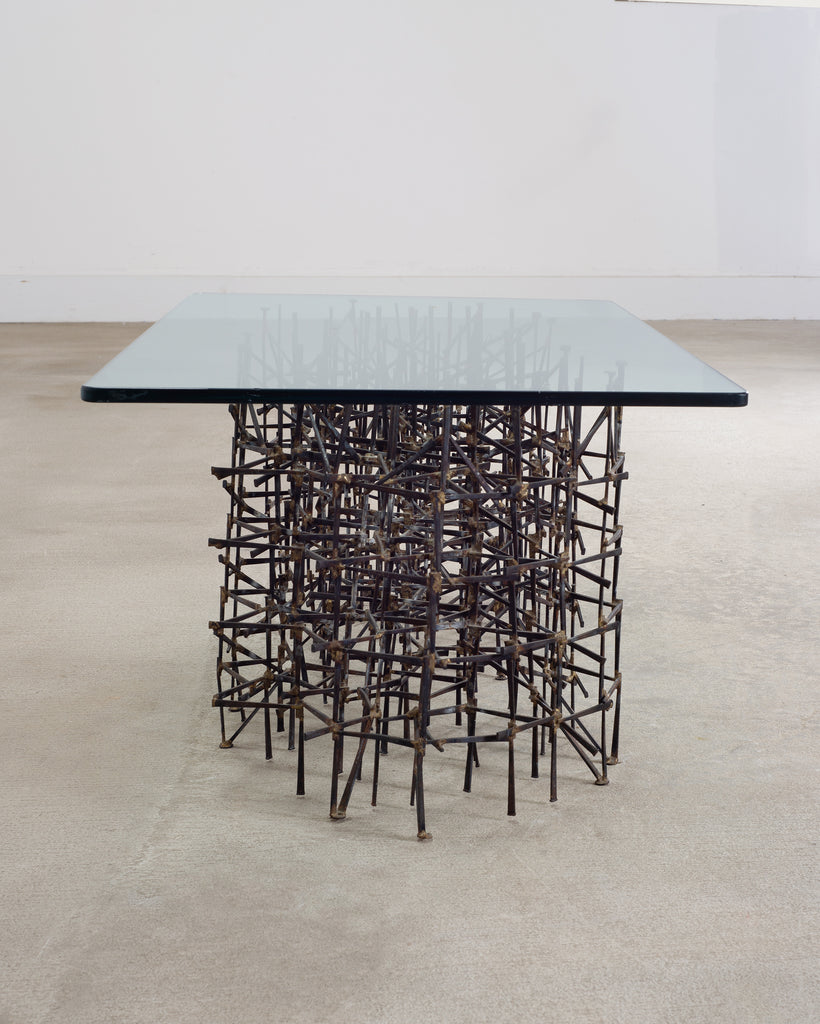 Marc Weinstein Attributed Brutalist Welded Nails Cocktail Table