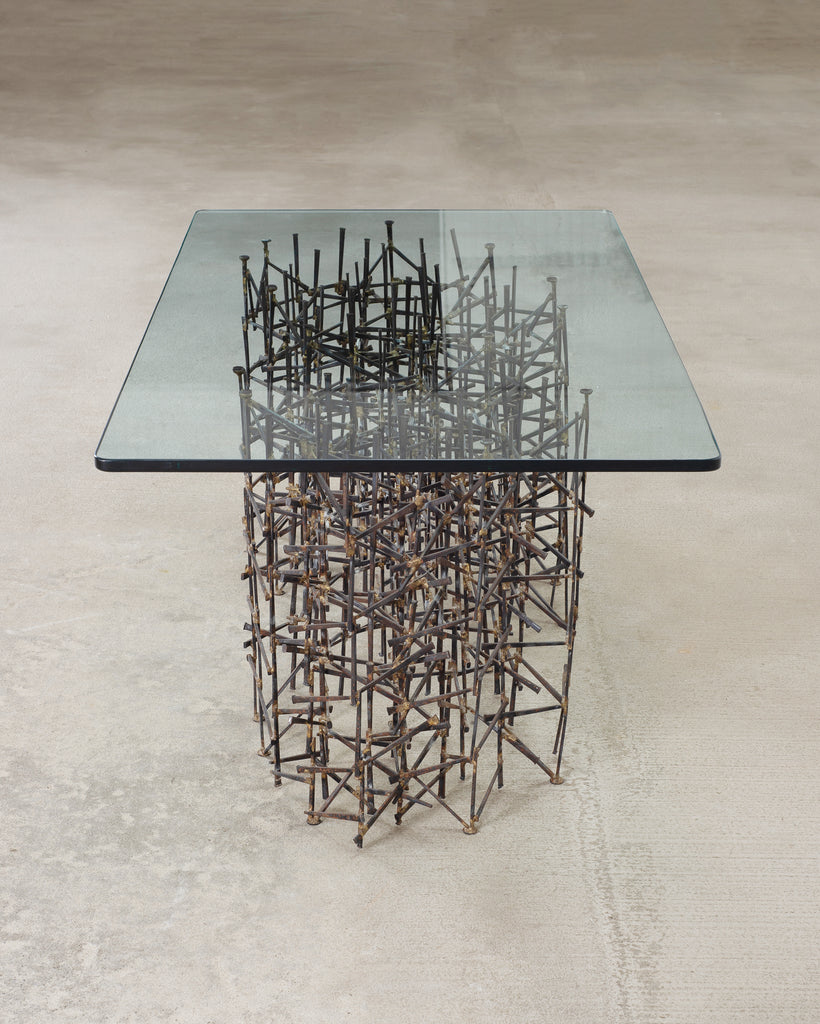 Marc Weinstein Attributed Brutalist Welded Nails Cocktail Table
