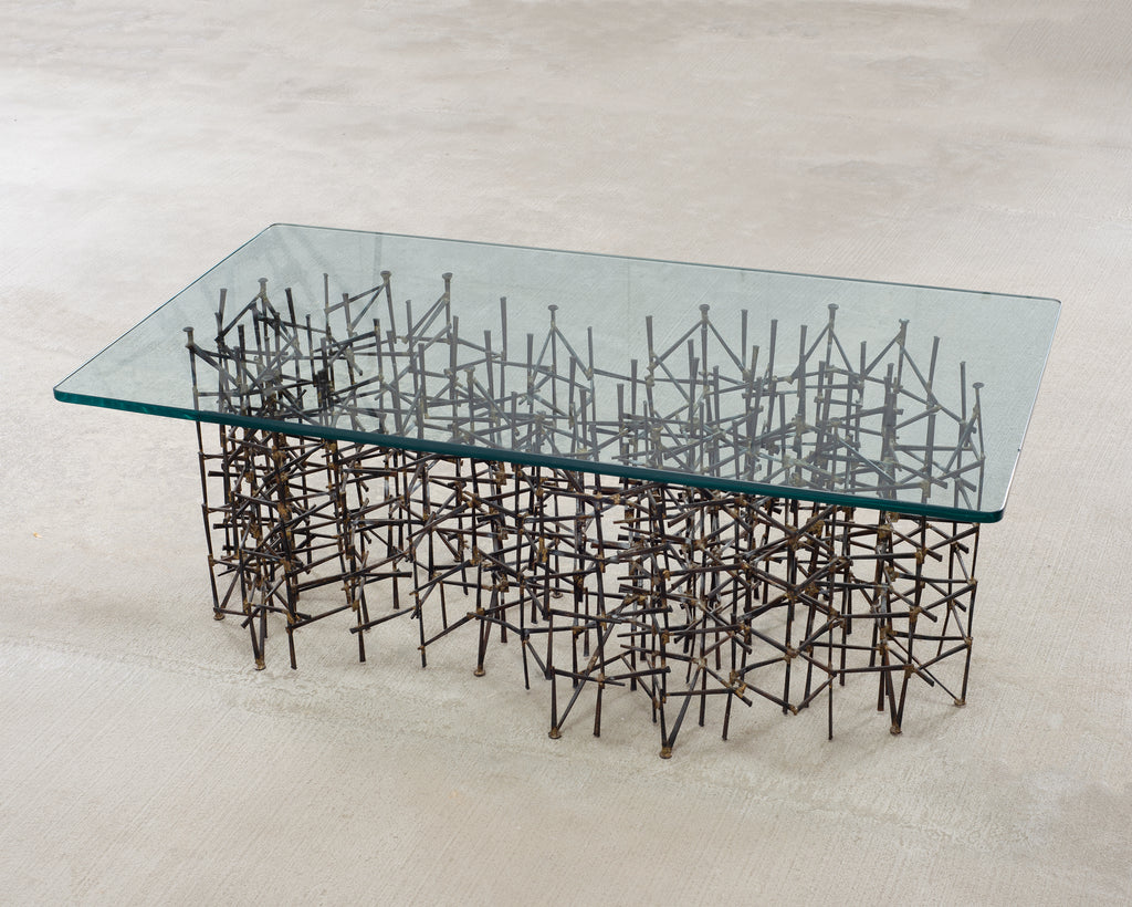 Marc Weinstein Attributed Brutalist Welded Nails Cocktail Table