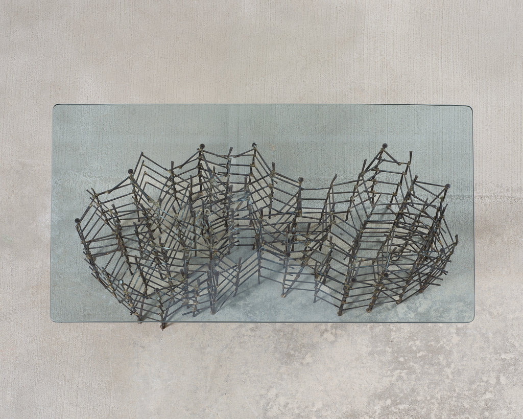 Marc Weinstein Attributed Brutalist Welded Nails Cocktail Table