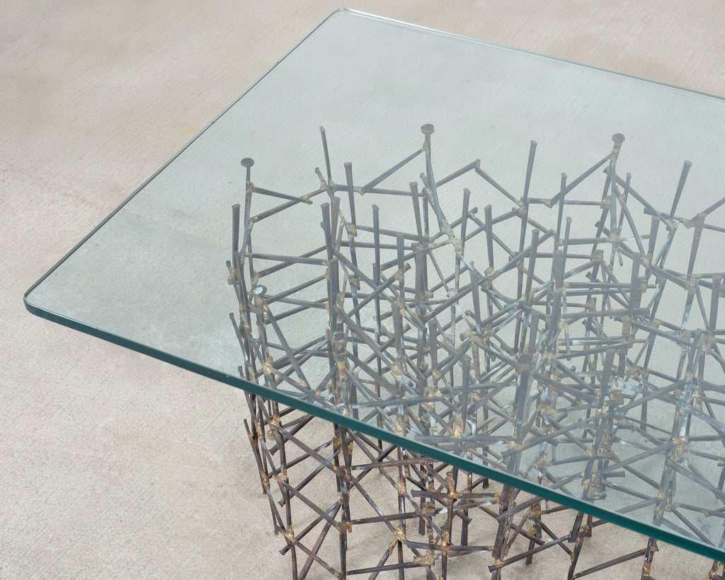 Marc Weinstein Attributed Brutalist Welded Nails Cocktail Table