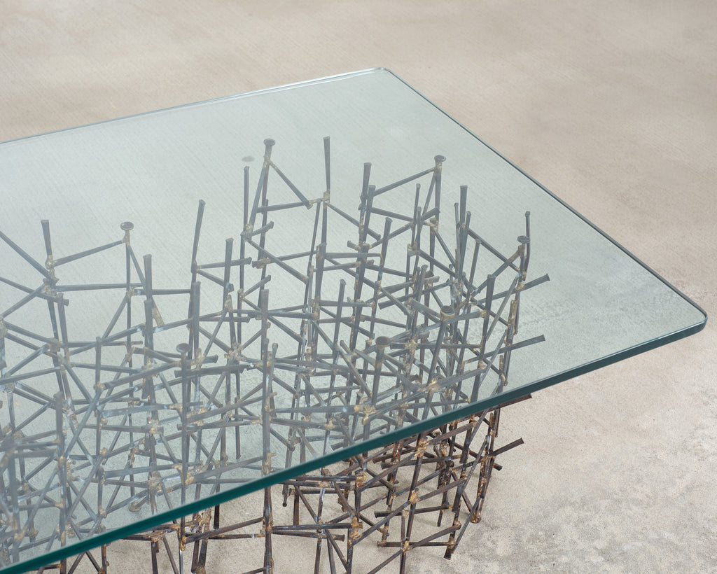 Marc Weinstein Attributed Brutalist Welded Nails Cocktail Table