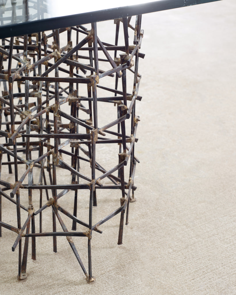 Marc Weinstein Attributed Brutalist Welded Nails Cocktail Table