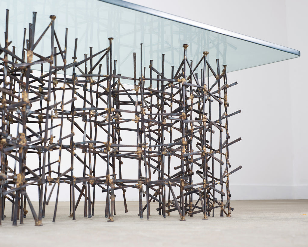 Marc Weinstein Attributed Brutalist Welded Nails Cocktail Table