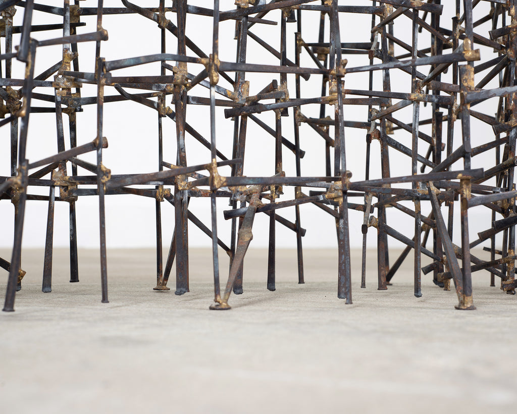 Marc Weinstein Attributed Brutalist Welded Nails Cocktail Table