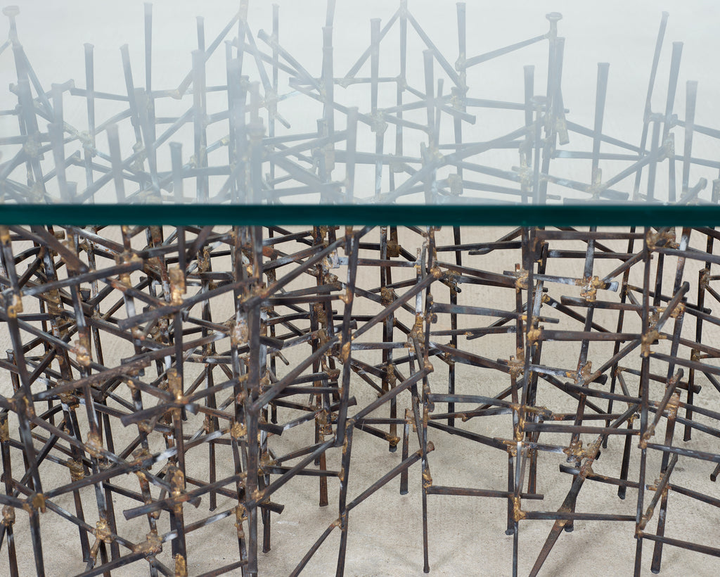 Marc Weinstein Attributed Brutalist Welded Nails Cocktail Table