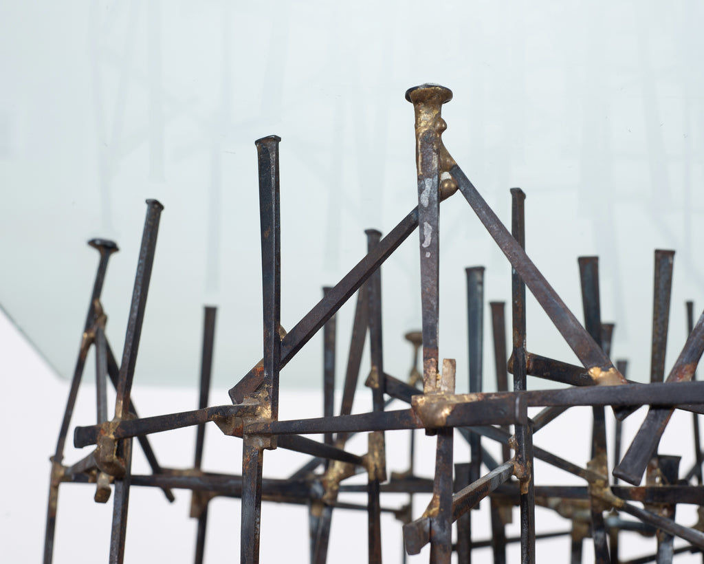Marc Weinstein Attributed Brutalist Welded Nails Cocktail Table