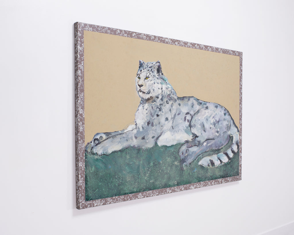 Ira Yeager 20th C. Snow Leopard Oil Canvas Painting 6 Ft