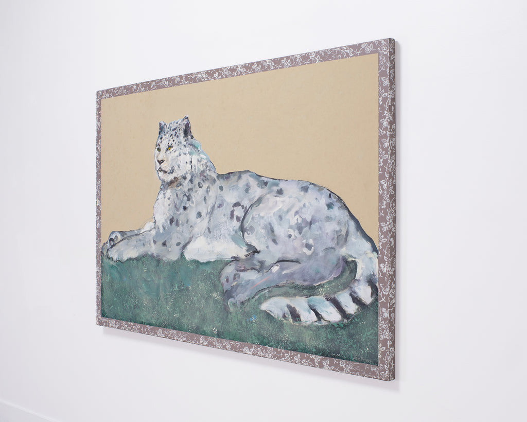 Ira Yeager 20th C. Snow Leopard Oil Canvas Painting 6 Ft