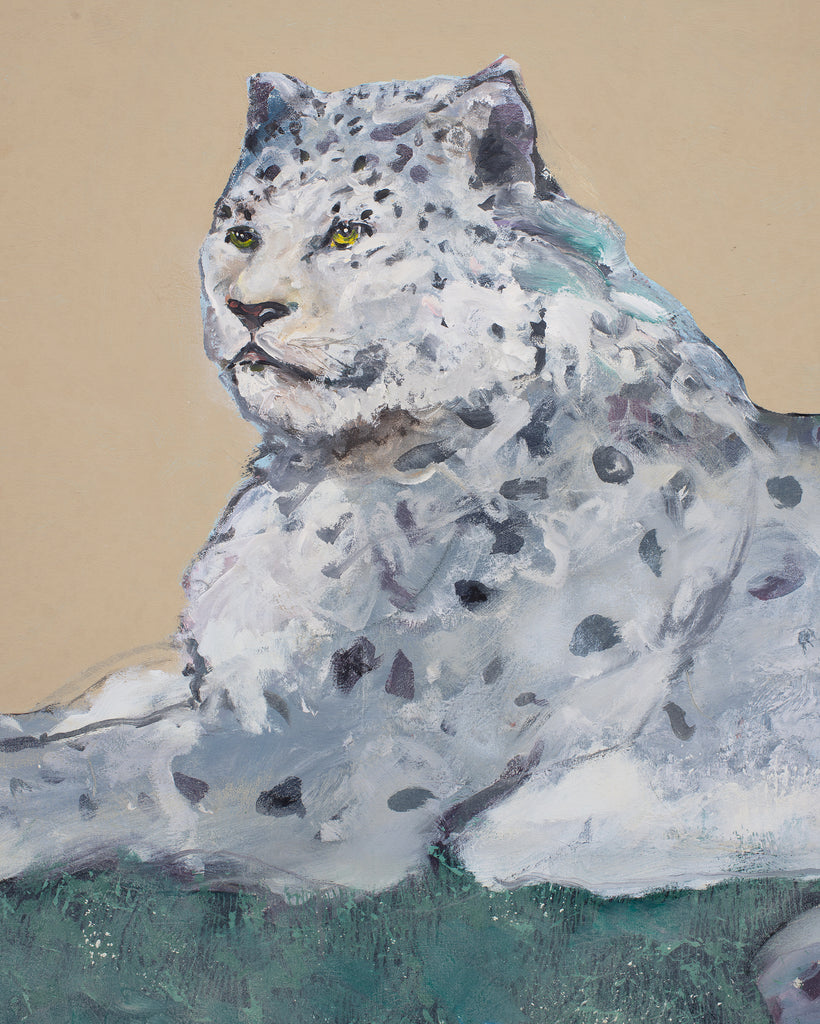 Ira Yeager 20th C. Snow Leopard Oil Canvas Painting 6 Ft