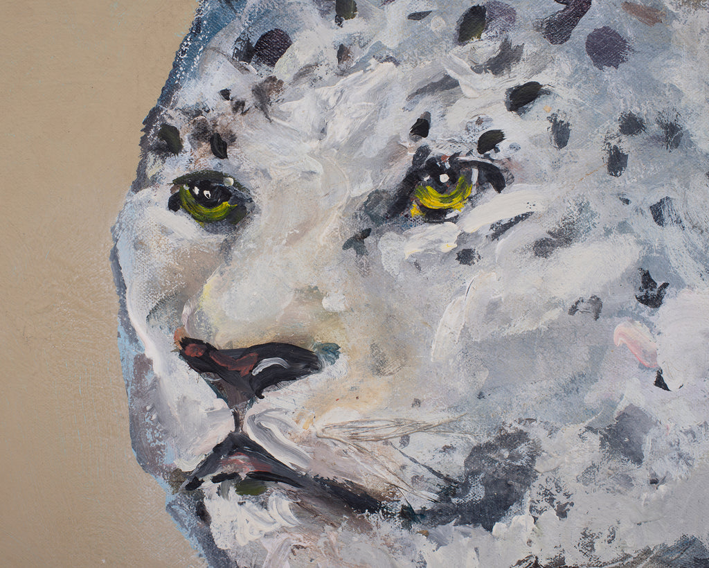 Ira Yeager 20th C. Snow Leopard Oil Canvas Painting 6 Ft