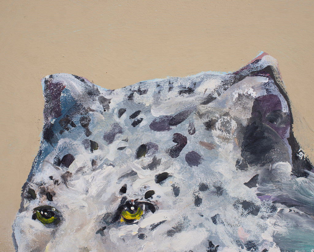 Ira Yeager 20th C. Snow Leopard Oil Canvas Painting 6 Ft