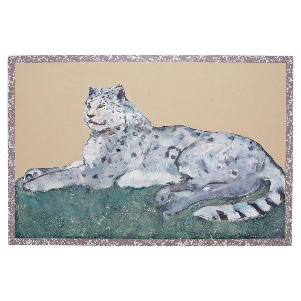 Ira Yeager 20th C. Snow Leopard Oil Canvas Painting 6 Ft