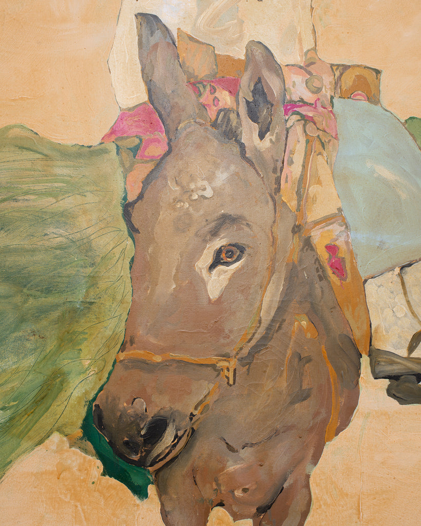 Ira Yeager 20th C. Corfu Woman on Donkey Oil Canvas Painting 6 Ft