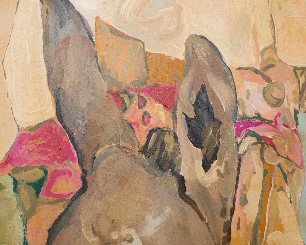 Ira Yeager 20th C. Corfu Woman on Donkey Oil Canvas Painting 6 Ft