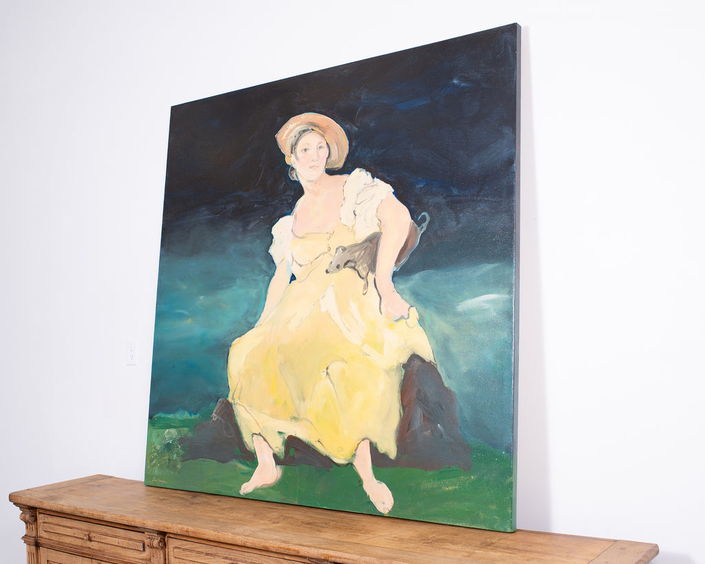 Ira Yeager 20th C. Woman in Yellow Oil Canvas Painting 5.5 Ft