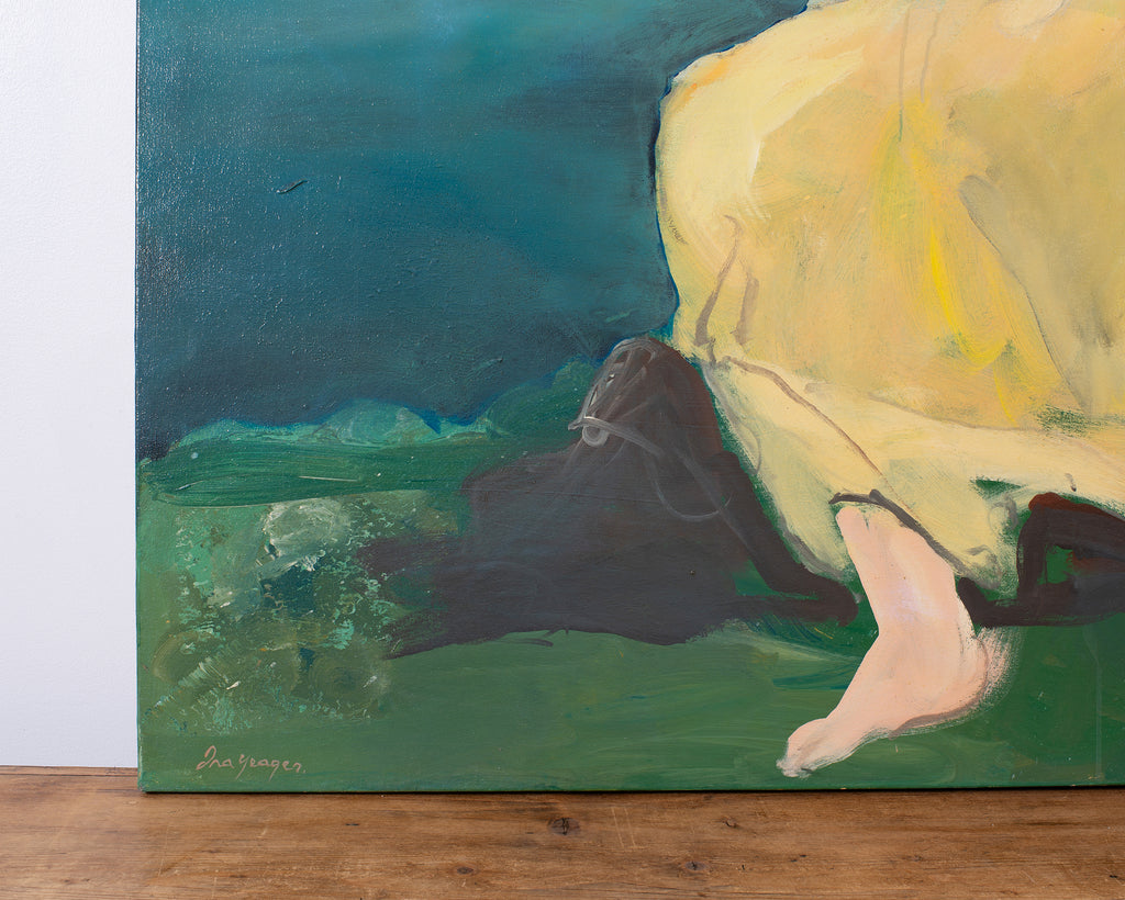 Ira Yeager 20th C. Woman in Yellow Oil Canvas Painting 5.5 Ft