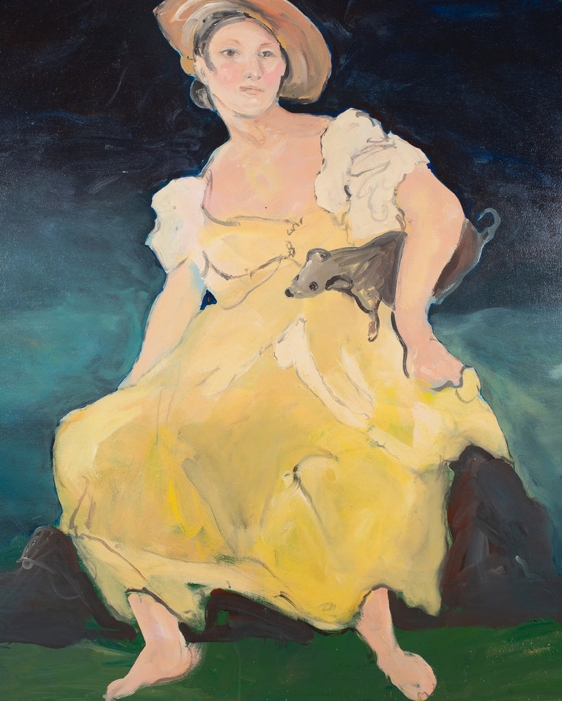 Ira Yeager 20th C. Woman in Yellow Oil Canvas Painting 5.5 Ft