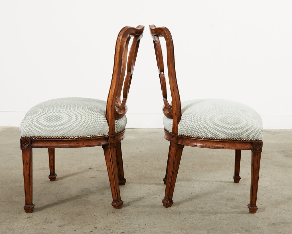 Set of Six Italian Chippendale Style Walnut Dining Chairs