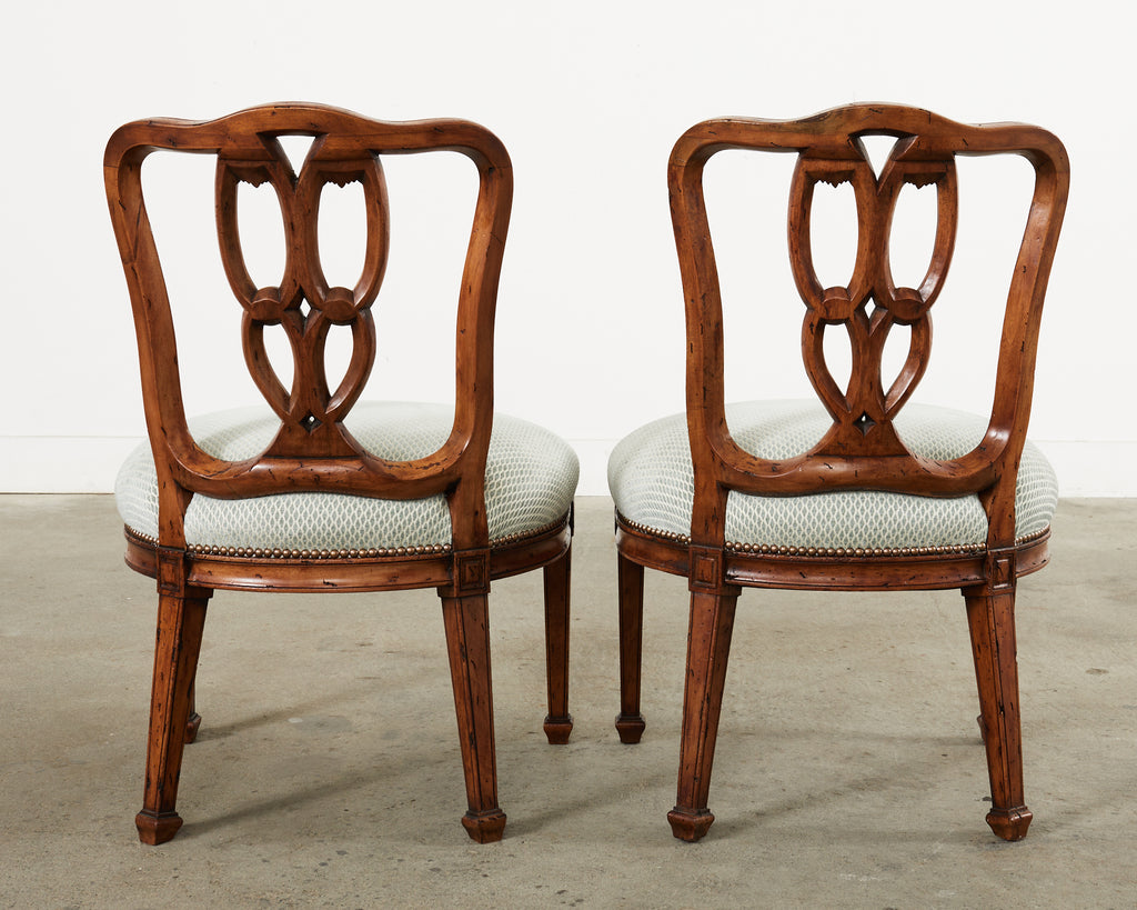 Set of Six Italian Chippendale Style Walnut Dining Chairs