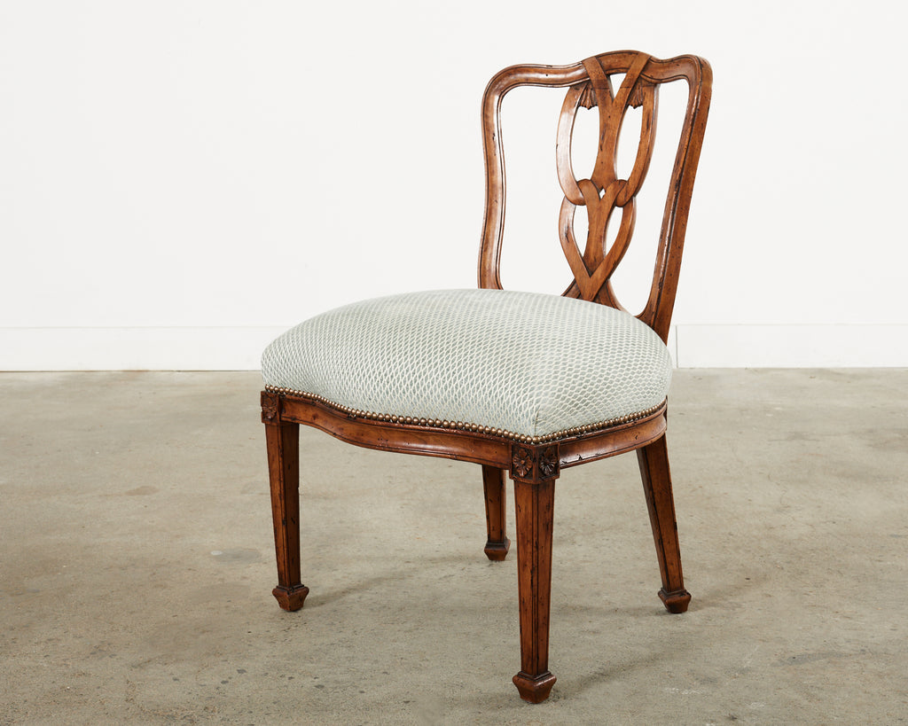 Set of Six Italian Chippendale Style Walnut Dining Chairs