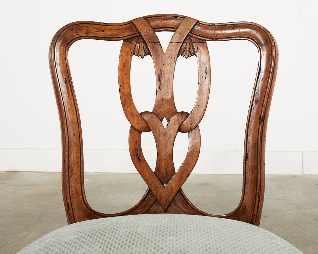 Set of Six Italian Chippendale Style Walnut Dining Chairs